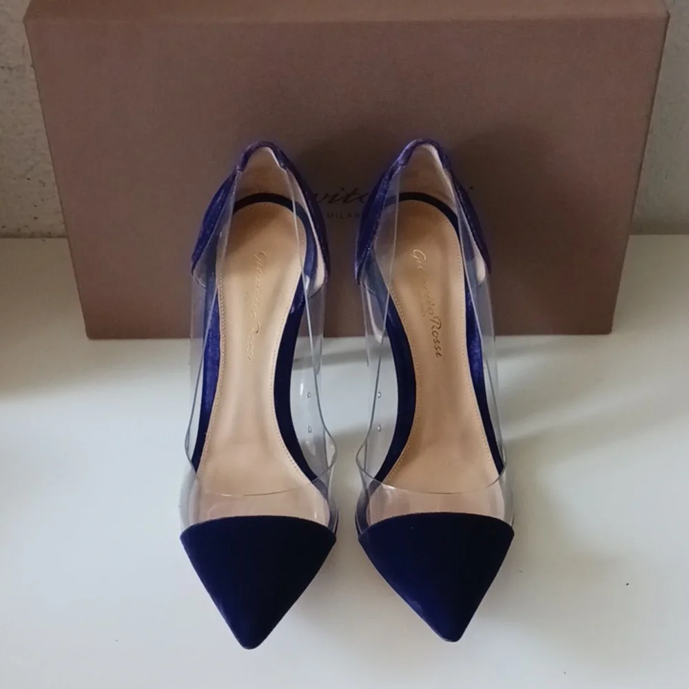 NWT Gianvito Rossi Velluto Violet Plexi Pump Size 37.5 - Picture 2 of 15